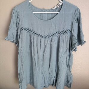 Lily White Light Blue Blouse with Lace Trim Size 2X